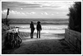 Friends glancing at the sea
